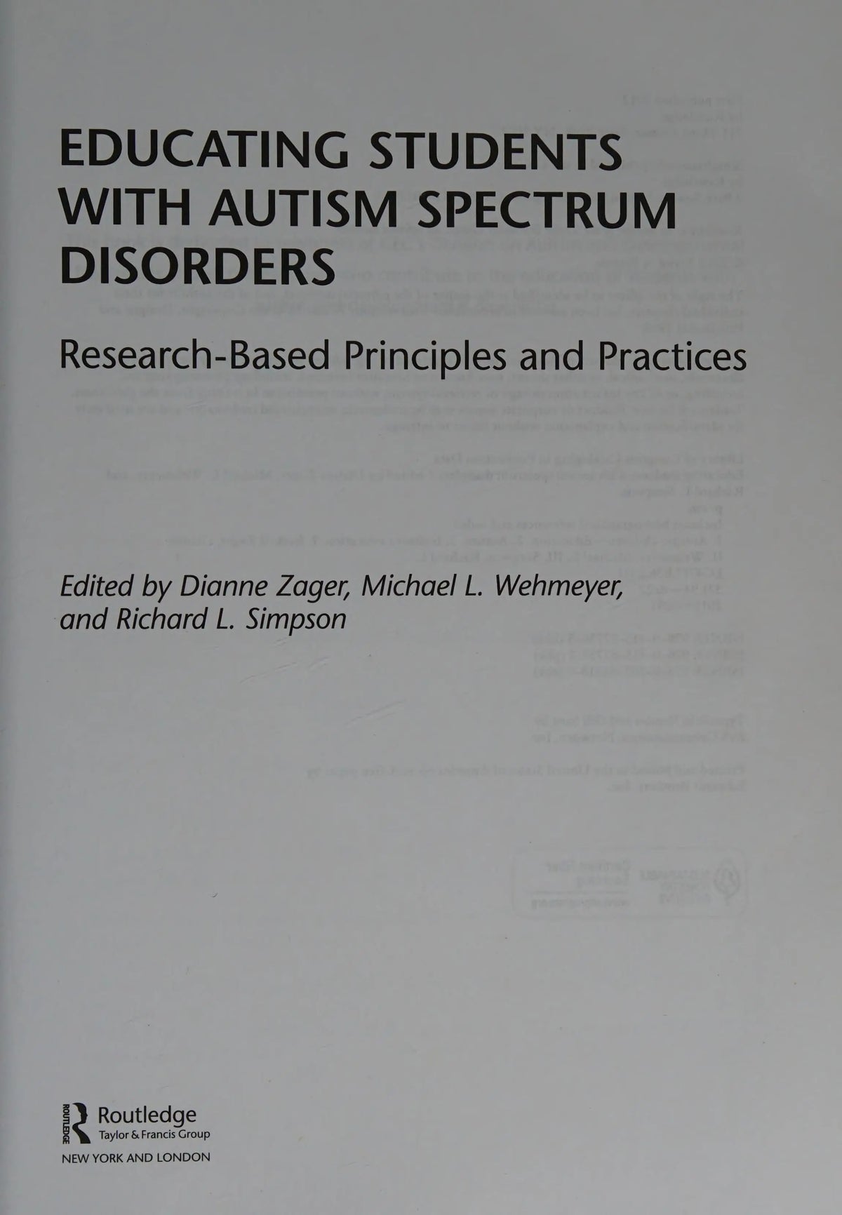 Educating Students with Autism Spectrum Disorders Research-based Principles and Practices by Dianne Berkell – book cover