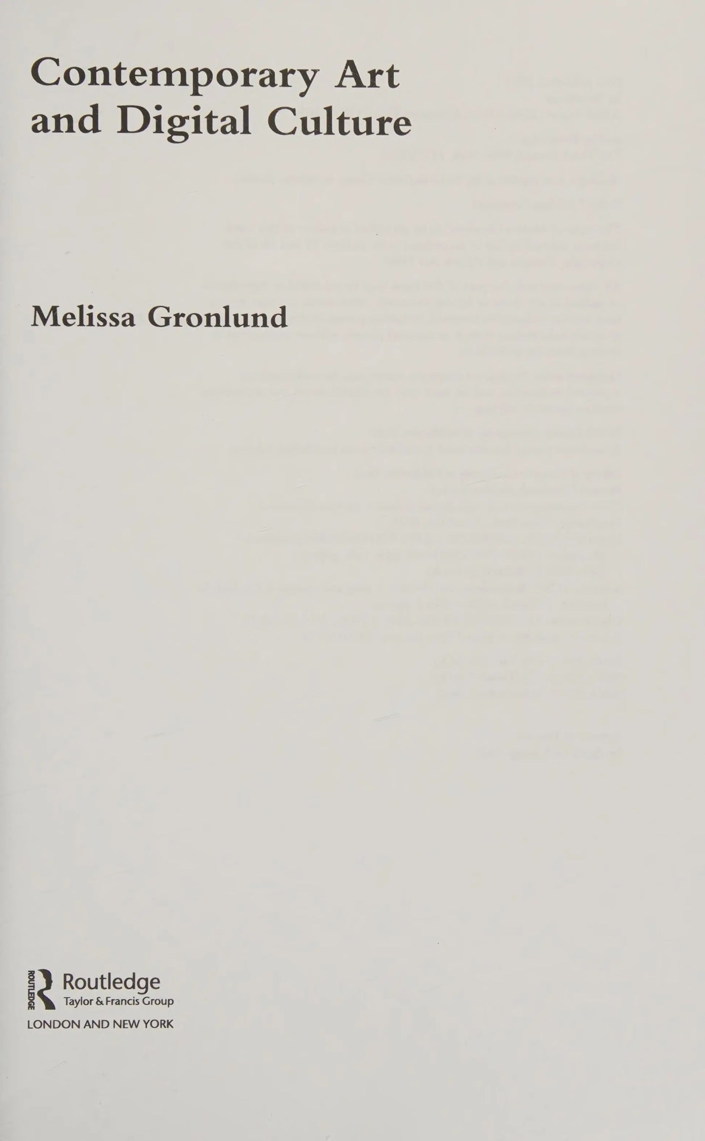 Contemporary Art and Digital Culture by Melissa Gronlund – book cover