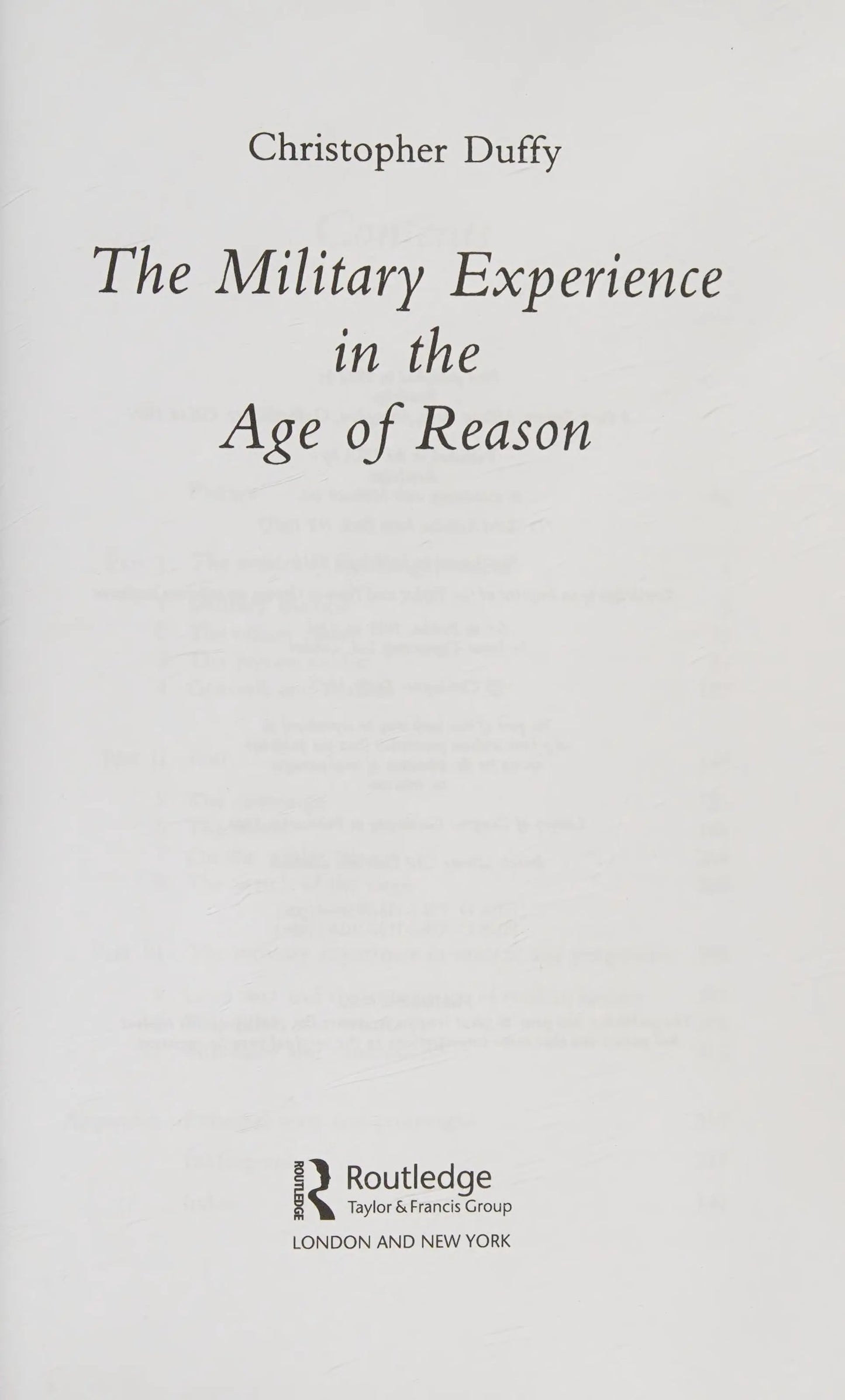 Military Experience in the Age of Reason by Christopher Duffy – book cover