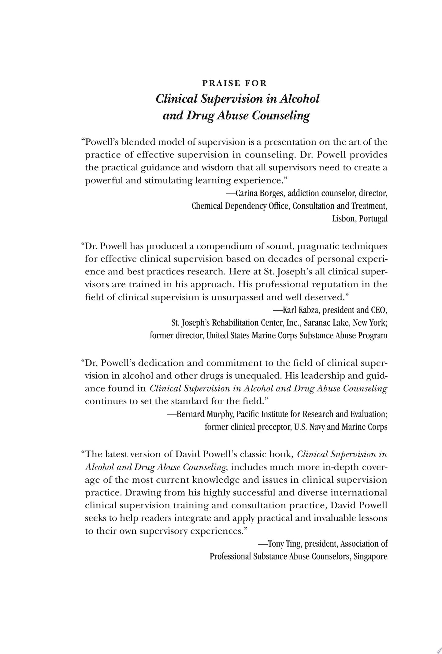 Clinical Supervision in Alcohol and Drug Abuse Counseling Principles, Models, Methods by David J. Powell – book cover