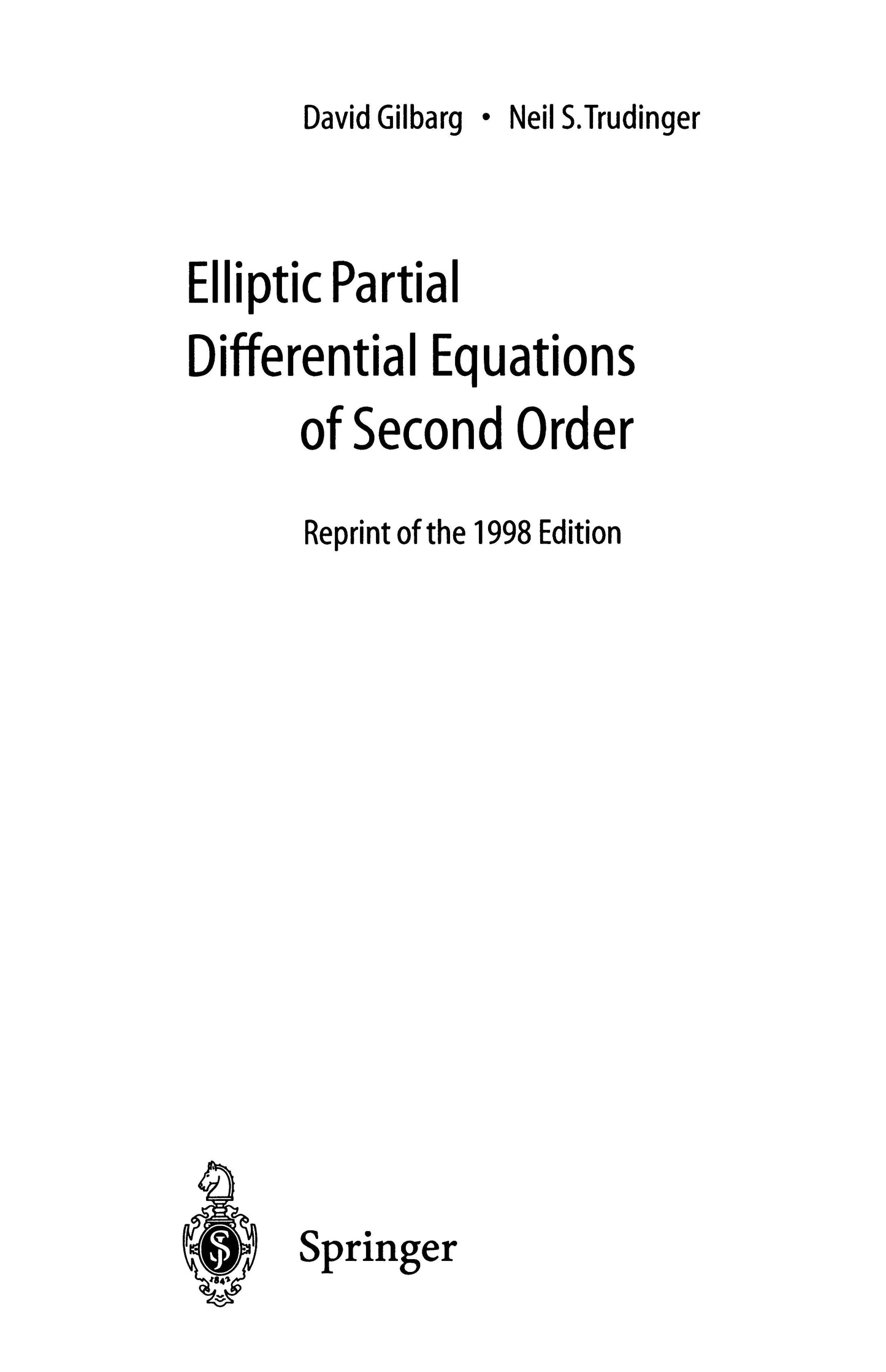 Elliptic Partial Differential Equations of Second Order by David Gilbarg – book cover
