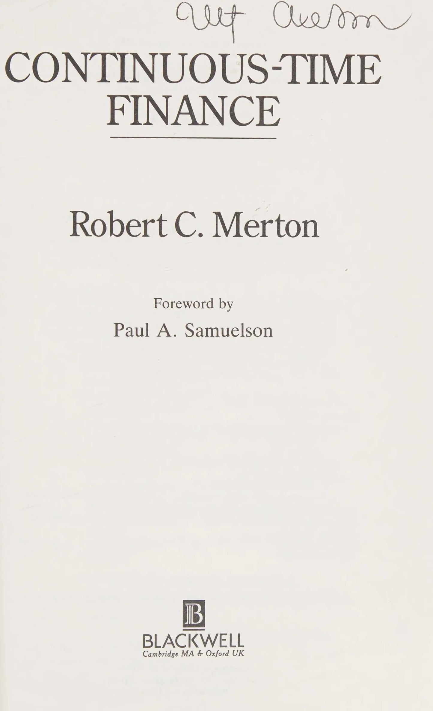 Continuous-Time Finance by Robert C. Merton – book cover