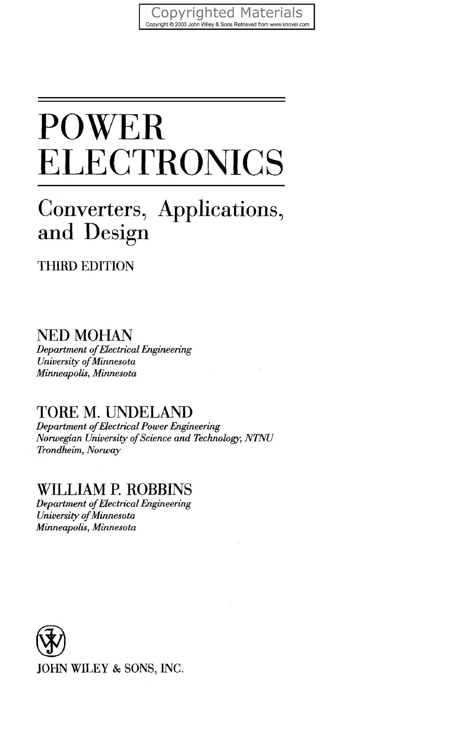 Power Electronics: Converters, Applications, and Design by Mohan – book cover