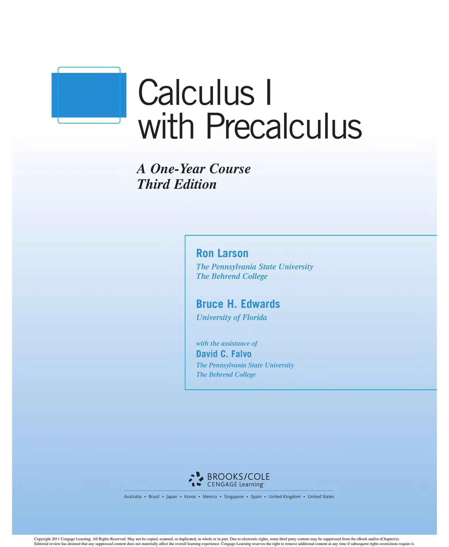 Calculus I with Precalculus by Ron Larson – book cover