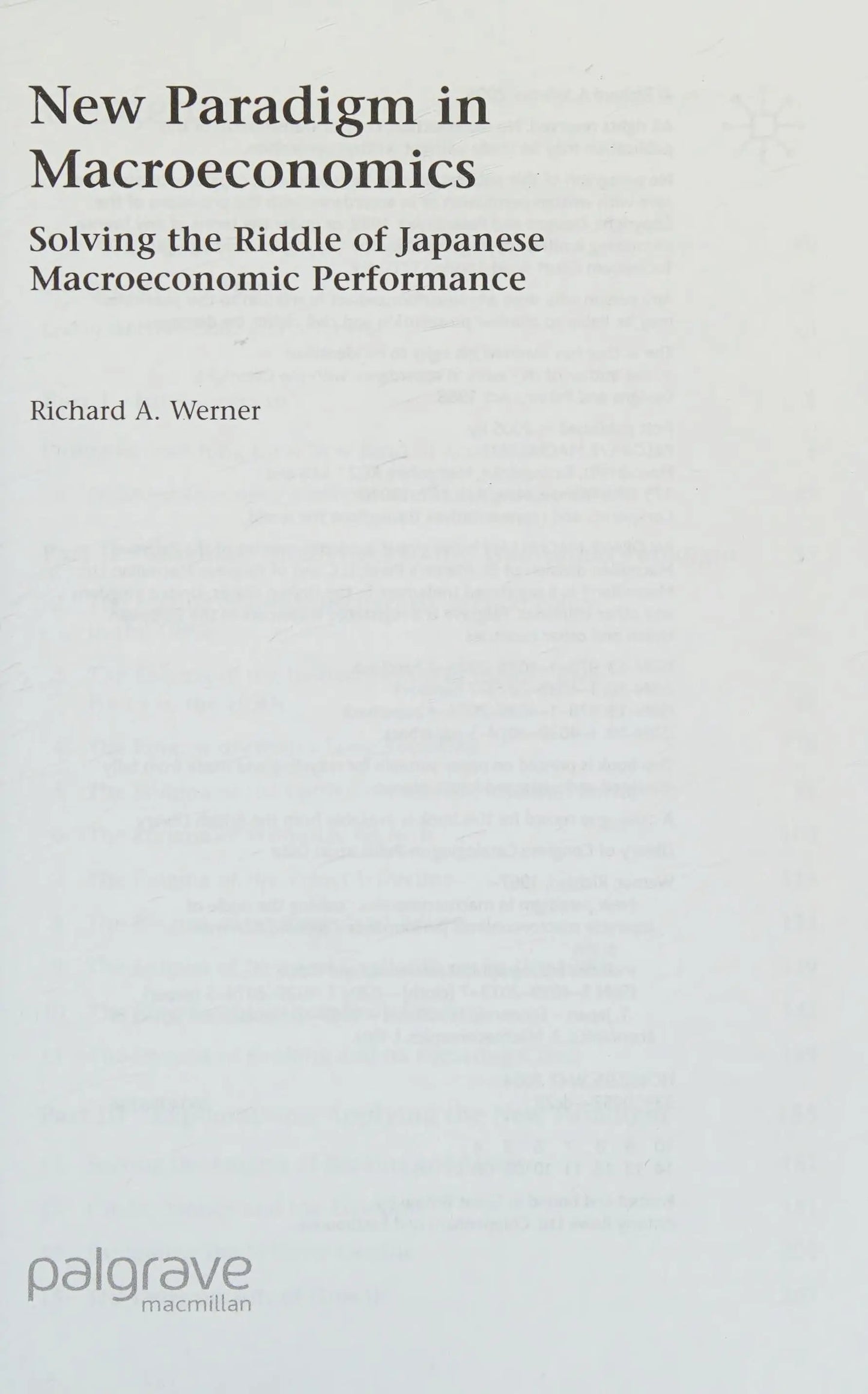 New Paradigm in Macroeconomics Solving the Riddle of Japanese Macroeconomic Performance by R. Werner – book cover