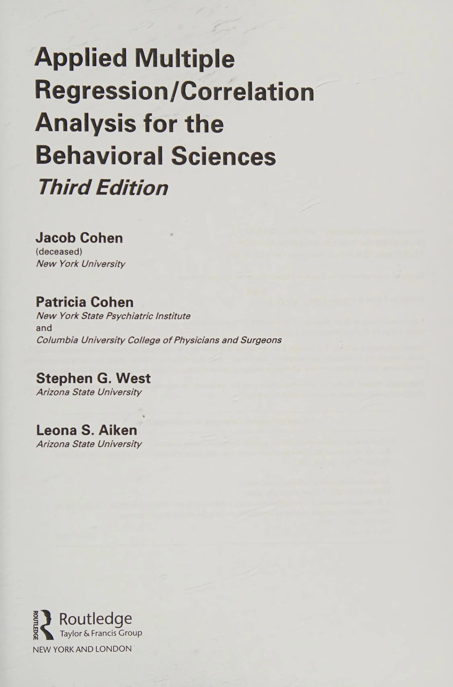 Applied Multiple Regression/Correlation Analysis for the Behavioral Sciences, 3rd Edition by Cohen – book cover