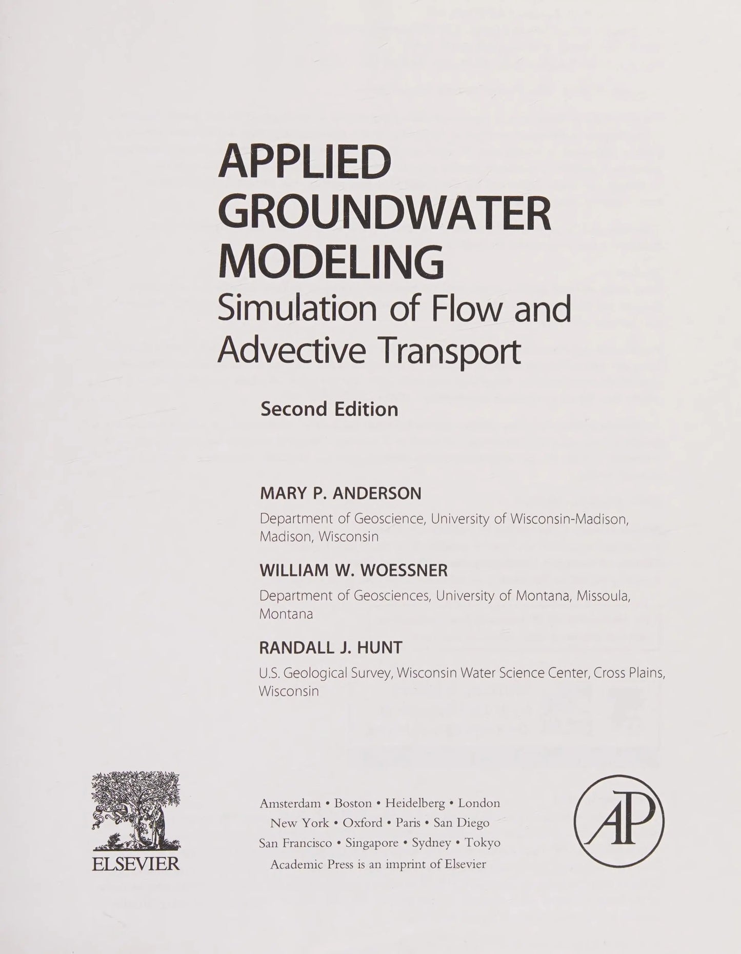 Applied Groundwater Modeling: Simulation of Flow and Advective Transport by Anderson – book cover