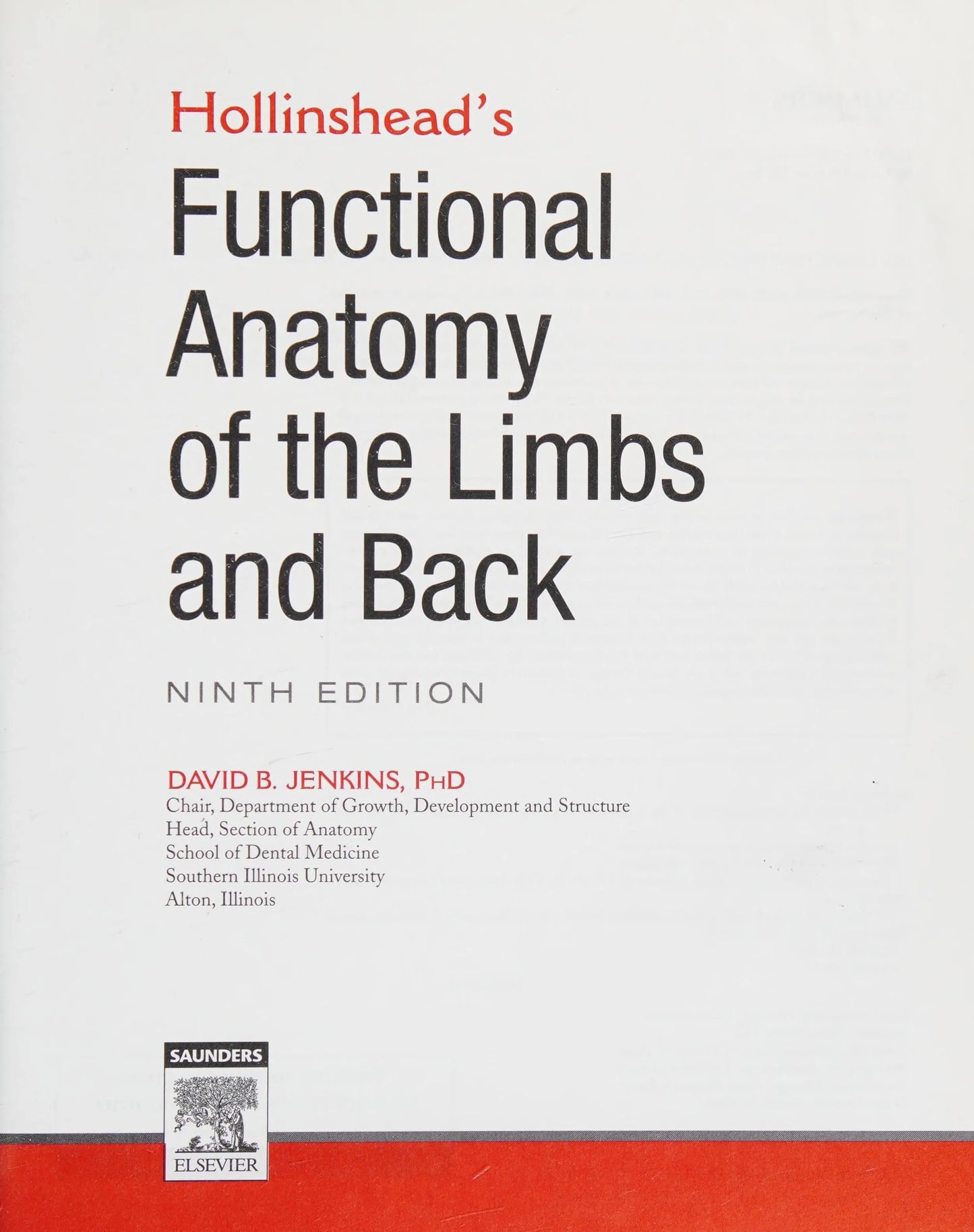 Hollinshead's Functional Anatomy of the Limbs and Back by David B. Jenkins – book cover