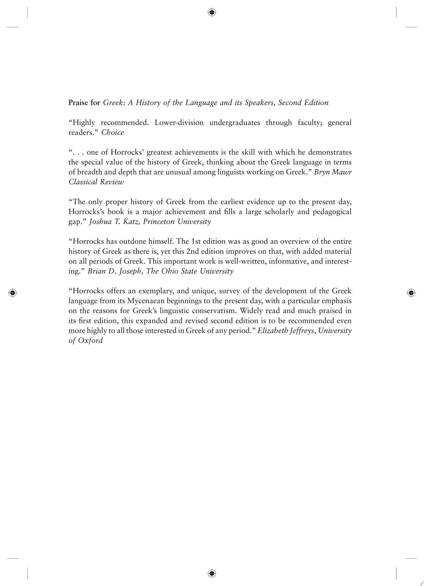 Greek A History of the Language and its Speakers by Geoffrey Horrocks – book cover