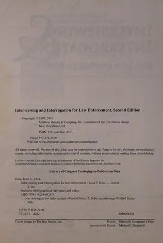 Interviewing and Interrogation for Law Enforcement LexisNexis/Anderson Pub.