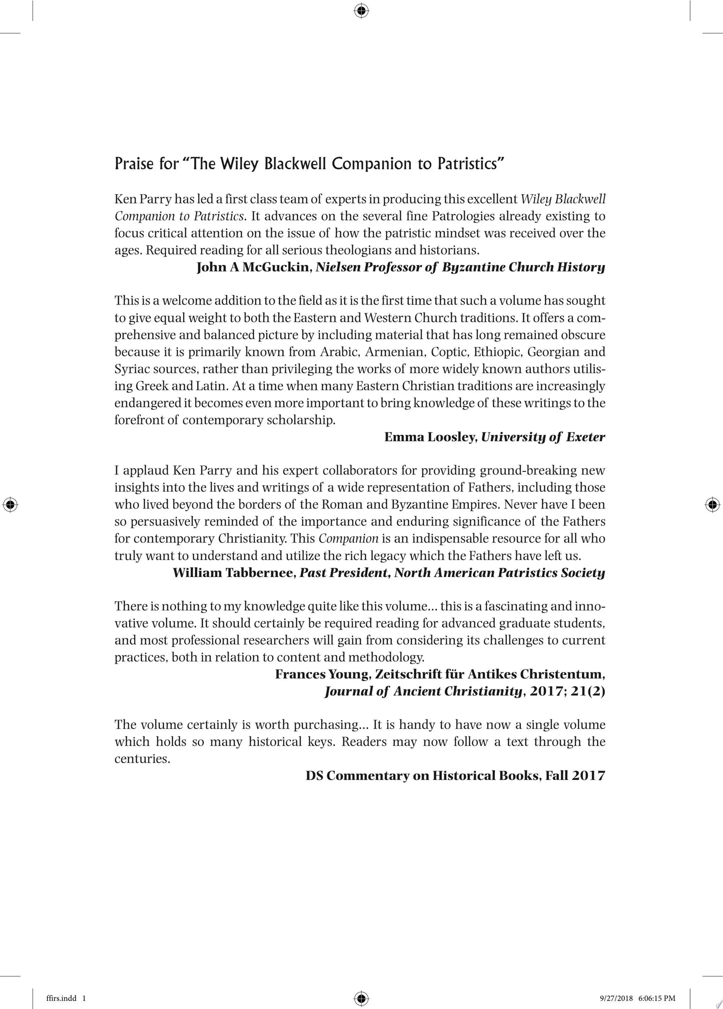 The Wiley Blackwell Companion to Patristics