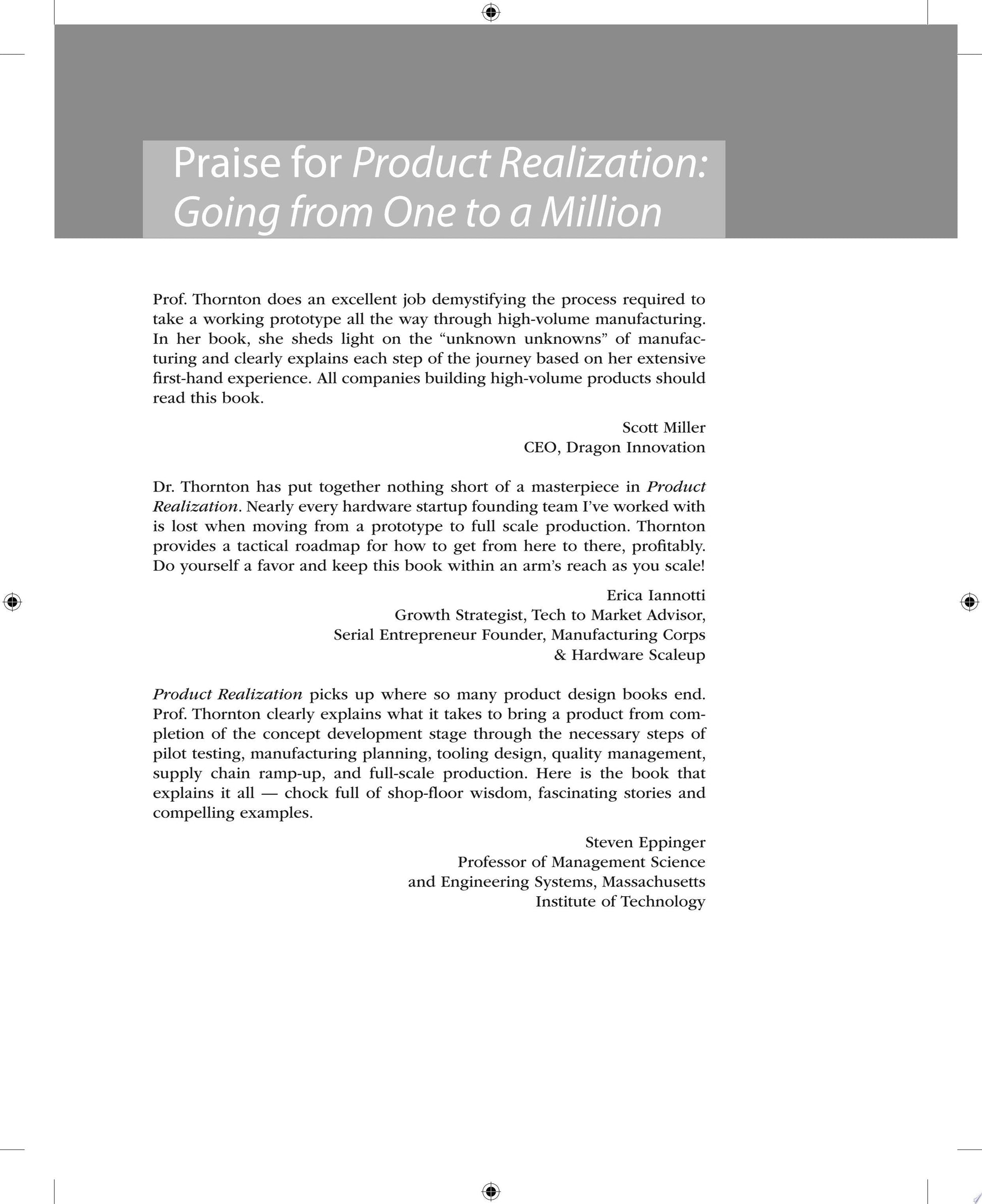 Product Realization Going from One to a Million John Wiley & Sons