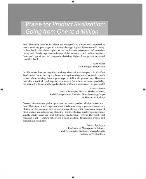 Product Realization Going from One to a Million