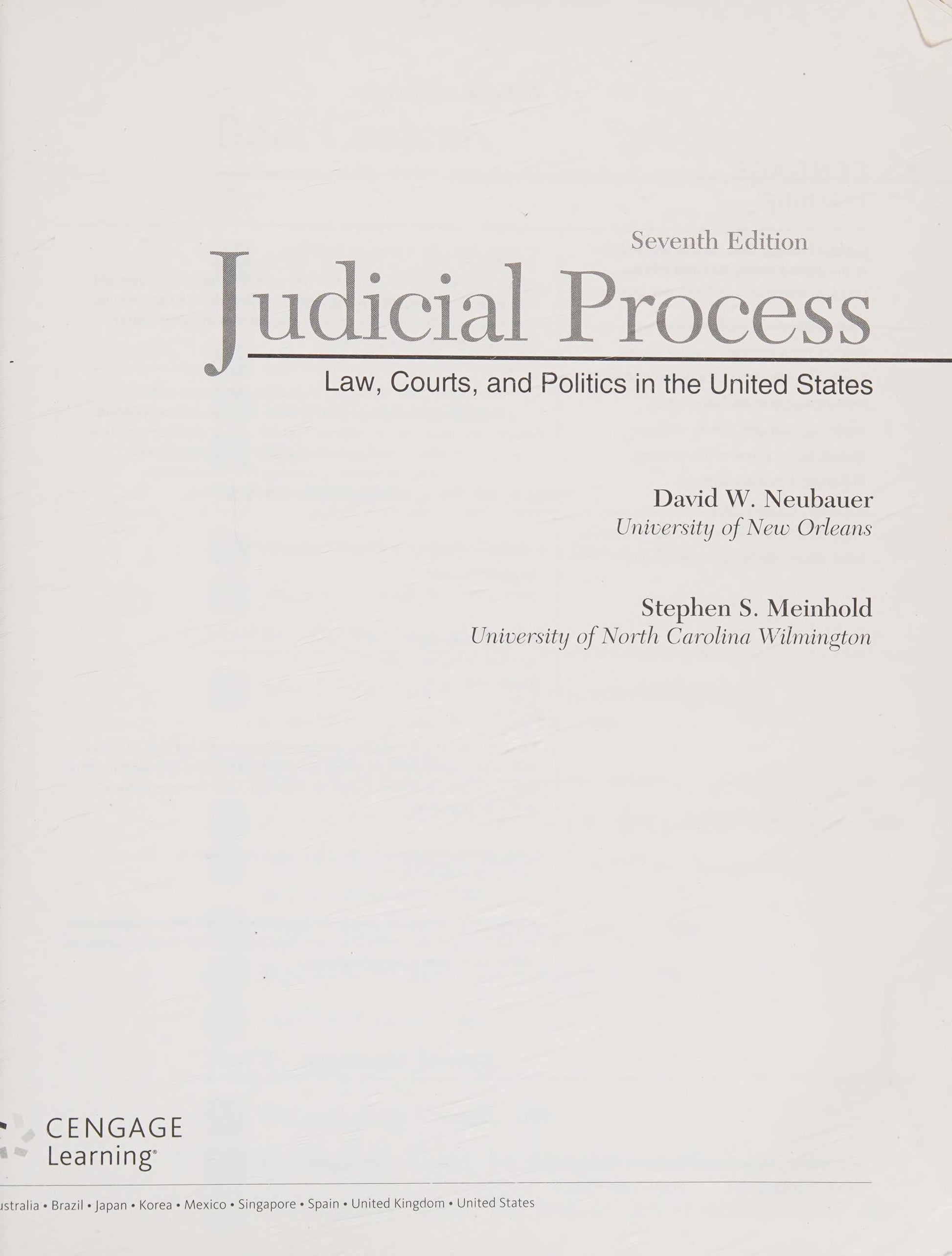 Judicial Process: Law, Courts, and Politics in the United States Cengage Learning